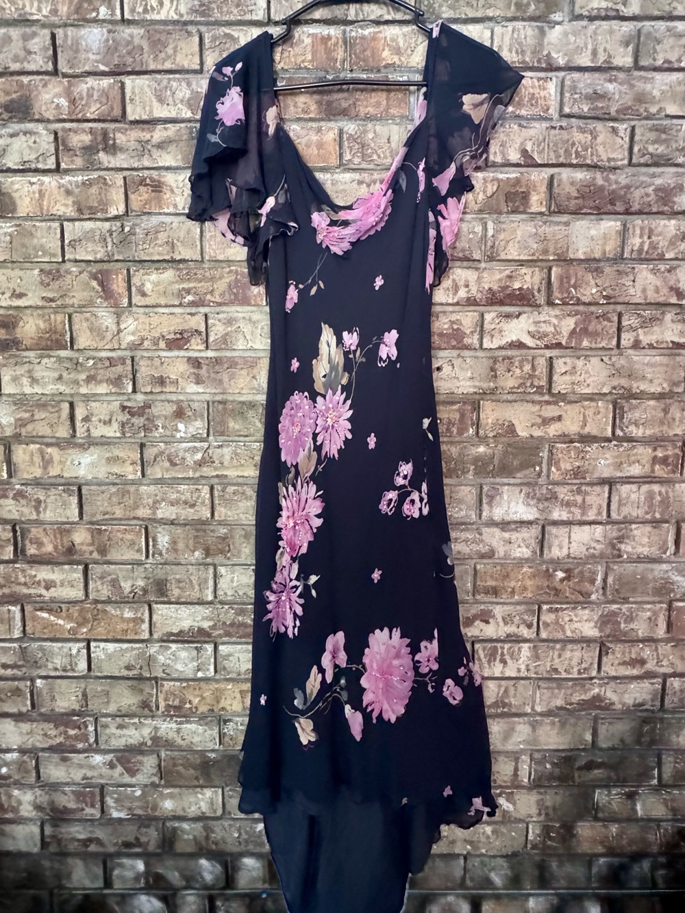 Vintage 1990’s 100% silk floral beaded fairycore y2k handkerchief dress